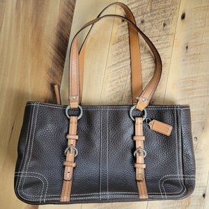 Coach Chelsea Two Tone Brown Pebbled Leather Handbag